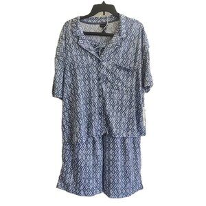 NWT TAHARI 2 Piece Matching Pajama Sleepwear Set XL Blue and White Top and Pants